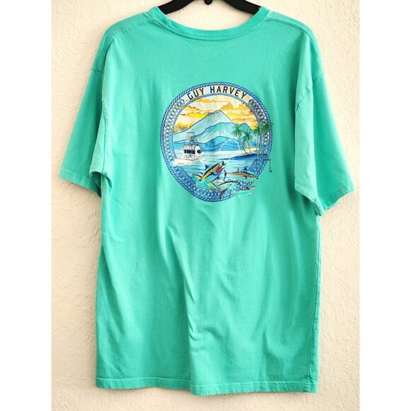 Guy Harvey Other - T-SHIRT-GUY HARVEY-Boating-Fishing-Turquoise Green-Back Graphic-Size Large